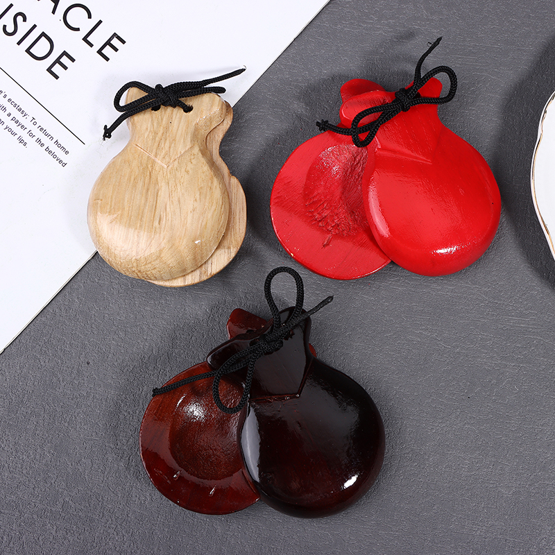 Musical Instrument Clapper - 2Pcs Wooden Spanish Castanets Hardwood Rhythm