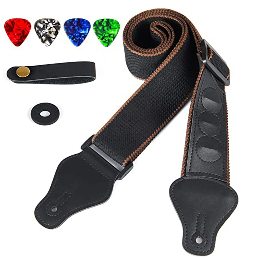 7Pcs/Set Guitar Strap Black PU - Musical Instrument Kit ulasan dan harga