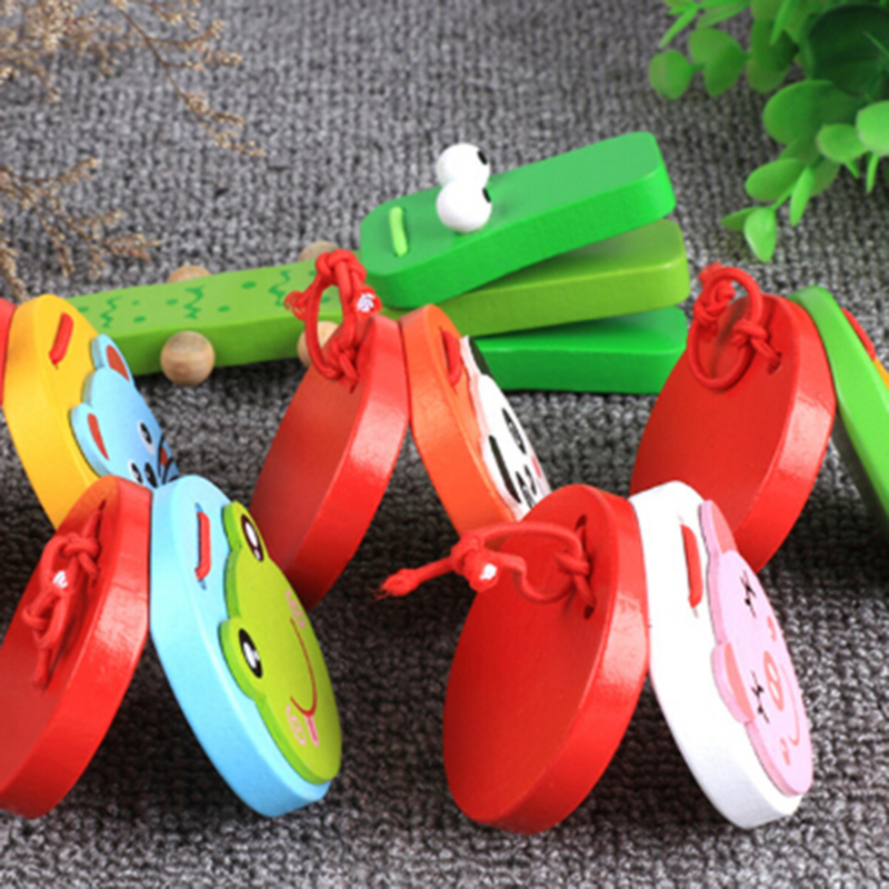 Kids Cartoon Wooden Castanets  - Musical Instrument Clapper ulasan dan harga