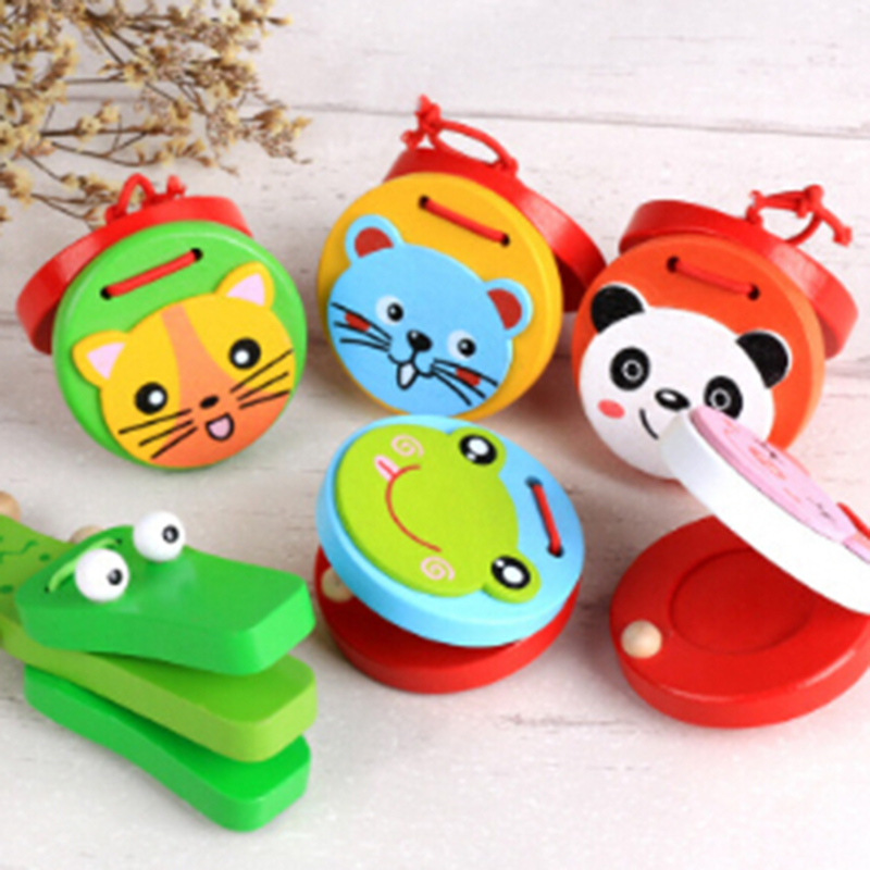 Kids Cartoon Wooden Castanets  - Musical Instrument Clapper ulasan dan harga